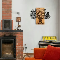 Décoration murale en métal et bois – arbre de vie