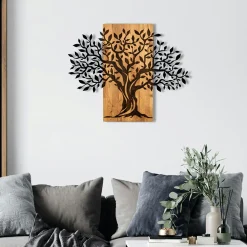 Décoration murale en métal et bois – arbre de vie
