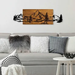 Décoration murale en métal et bois – paysage de montagne