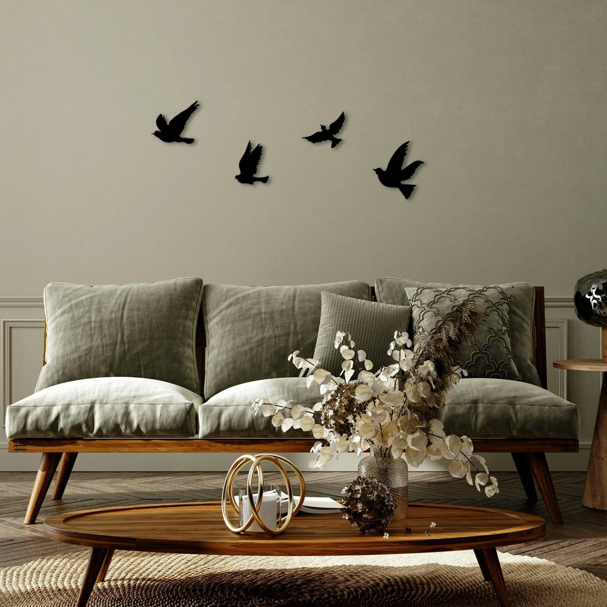 Décoration murale en métal noir – oiseaux en vol (lot de 4)