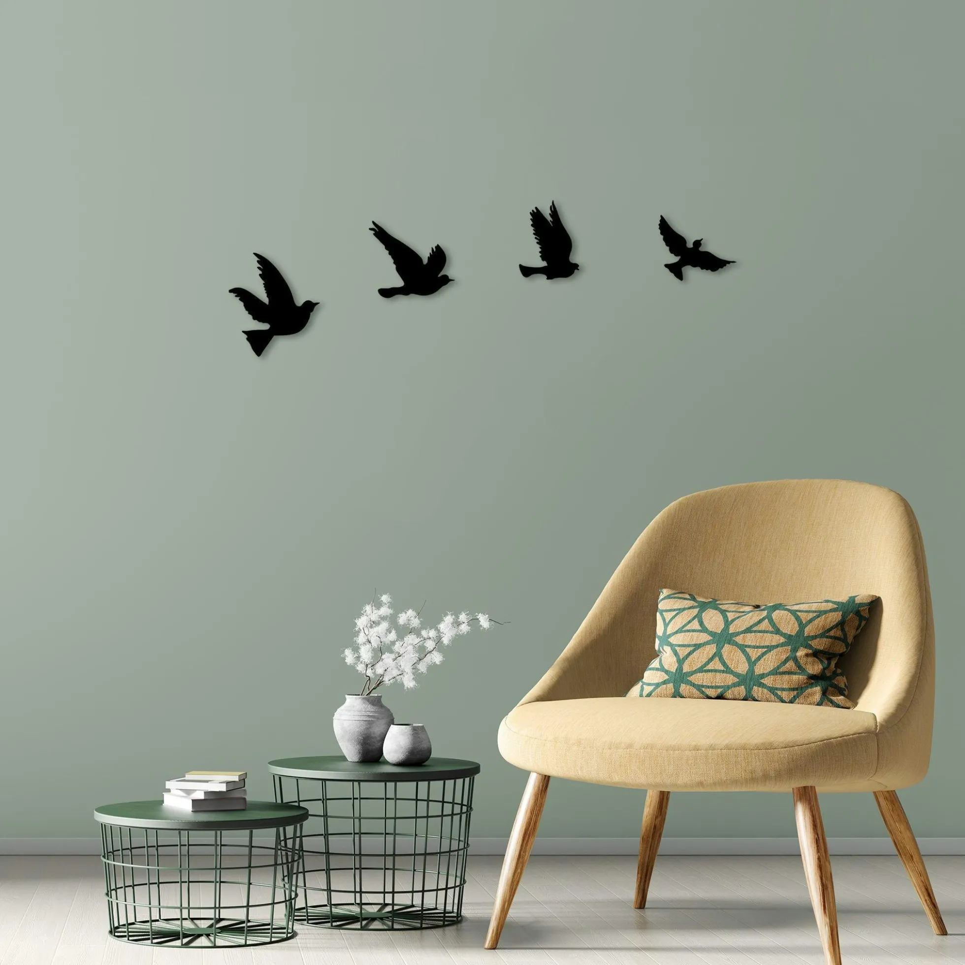 Décoration murale en métal noir – oiseaux en vol (lot de 4)