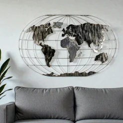 Décoration murale Mappemonde en métal gris et noir 120x75cm