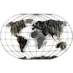 Décoration murale Mappemonde en métal gris et noir 120x75cm