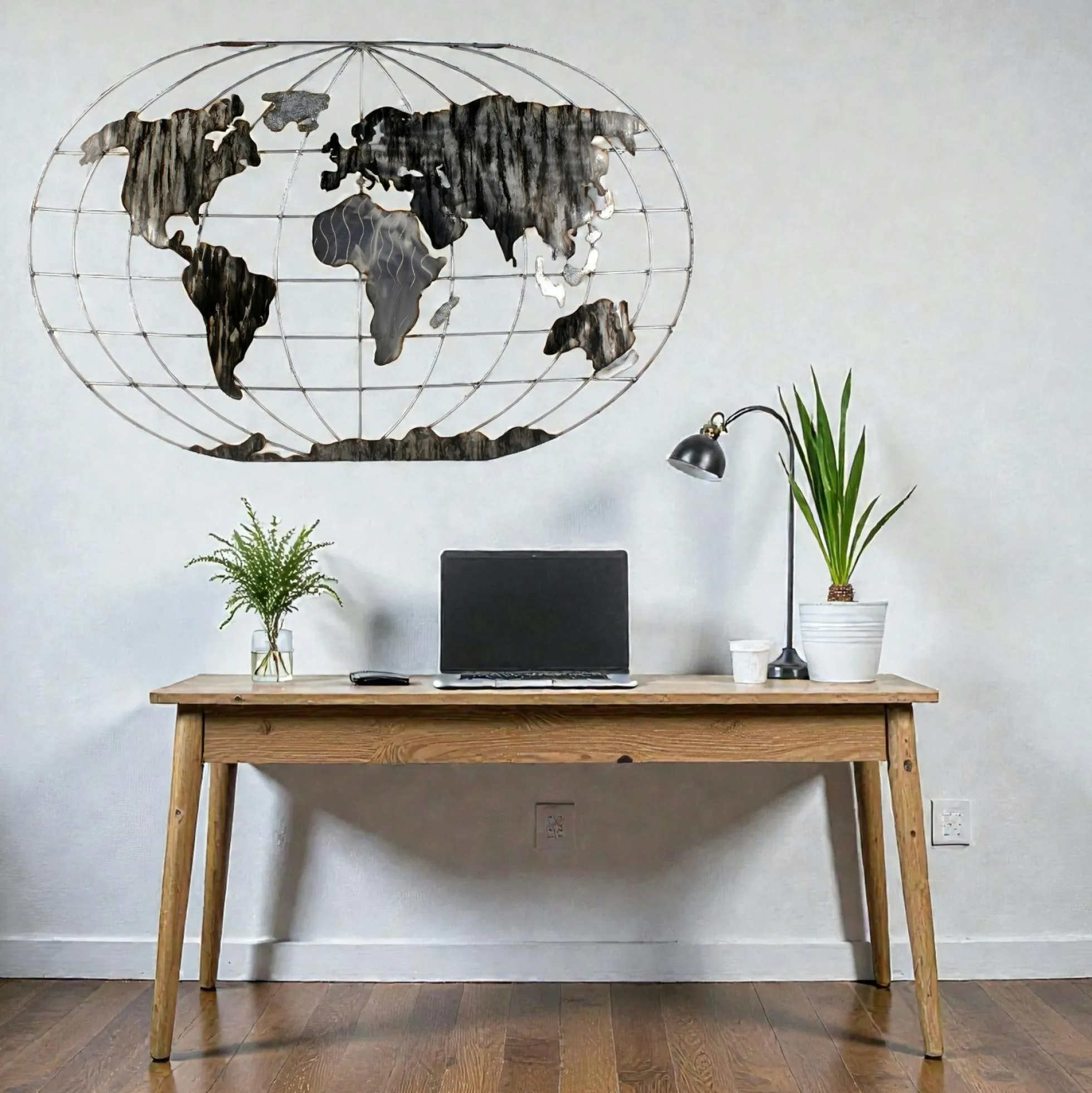 Décoration murale Mappemonde en métal gris et noir 120x75cm
