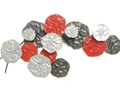 Décoration murale métal bouquet abstrait rouge gris