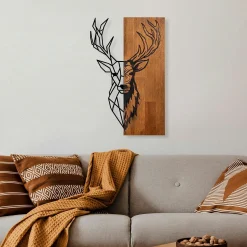 Décoration murale métal et bois – cerf