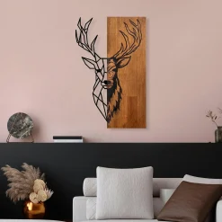 Décoration murale métal et bois – cerf