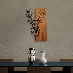 Décoration murale métal et bois – cerf