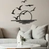 Décoration murale métal noir – coucher de soleil et oiseaux