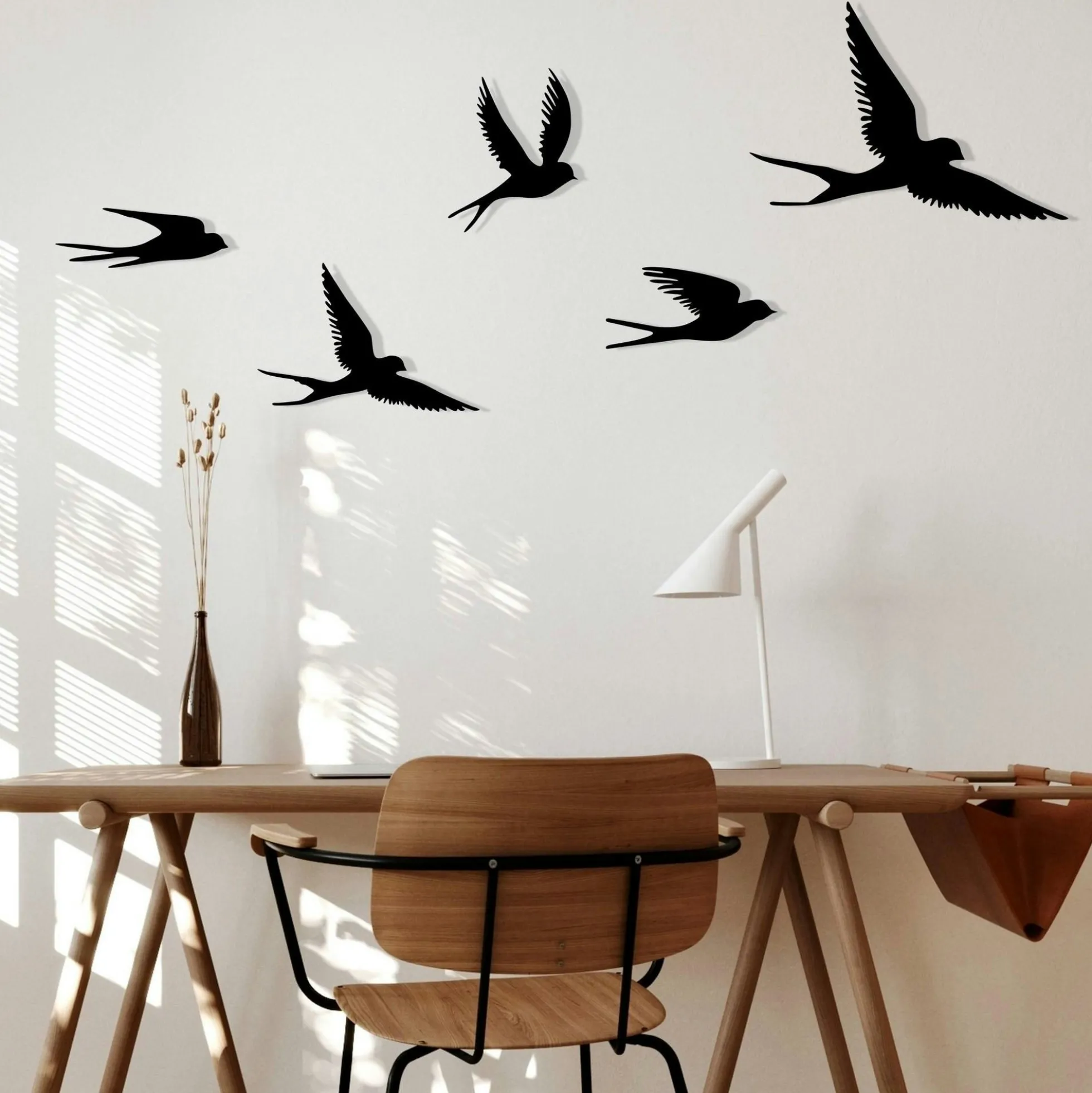 Décoration murale métal noir – envolée d'oiseaux (lot de 5)