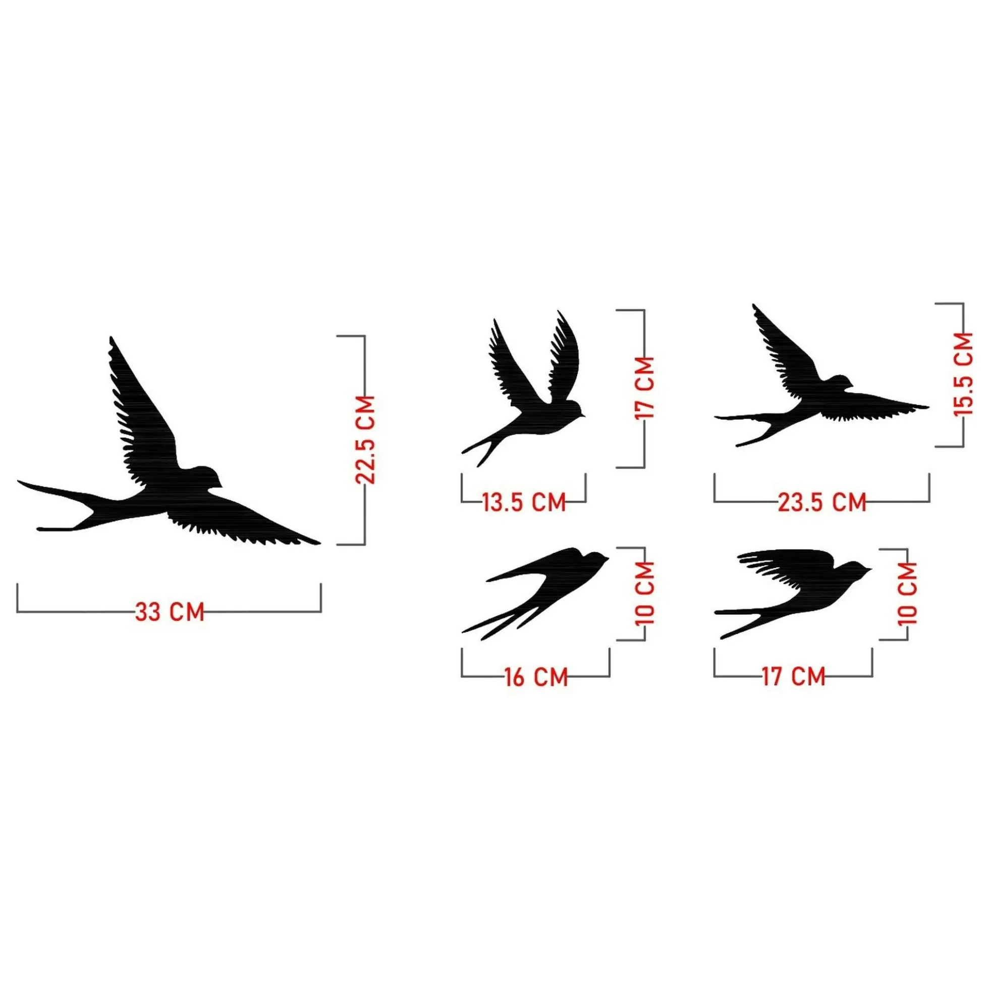 Décoration murale métal noir – envolée d'oiseaux (lot de 5)