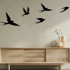 Décoration murale métal noir – envolée d'oiseaux (lot de 5)