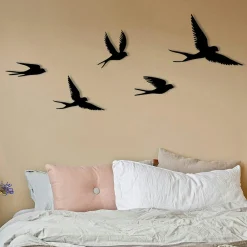 Décoration murale métal noir – envolée d'oiseaux (lot de 5)