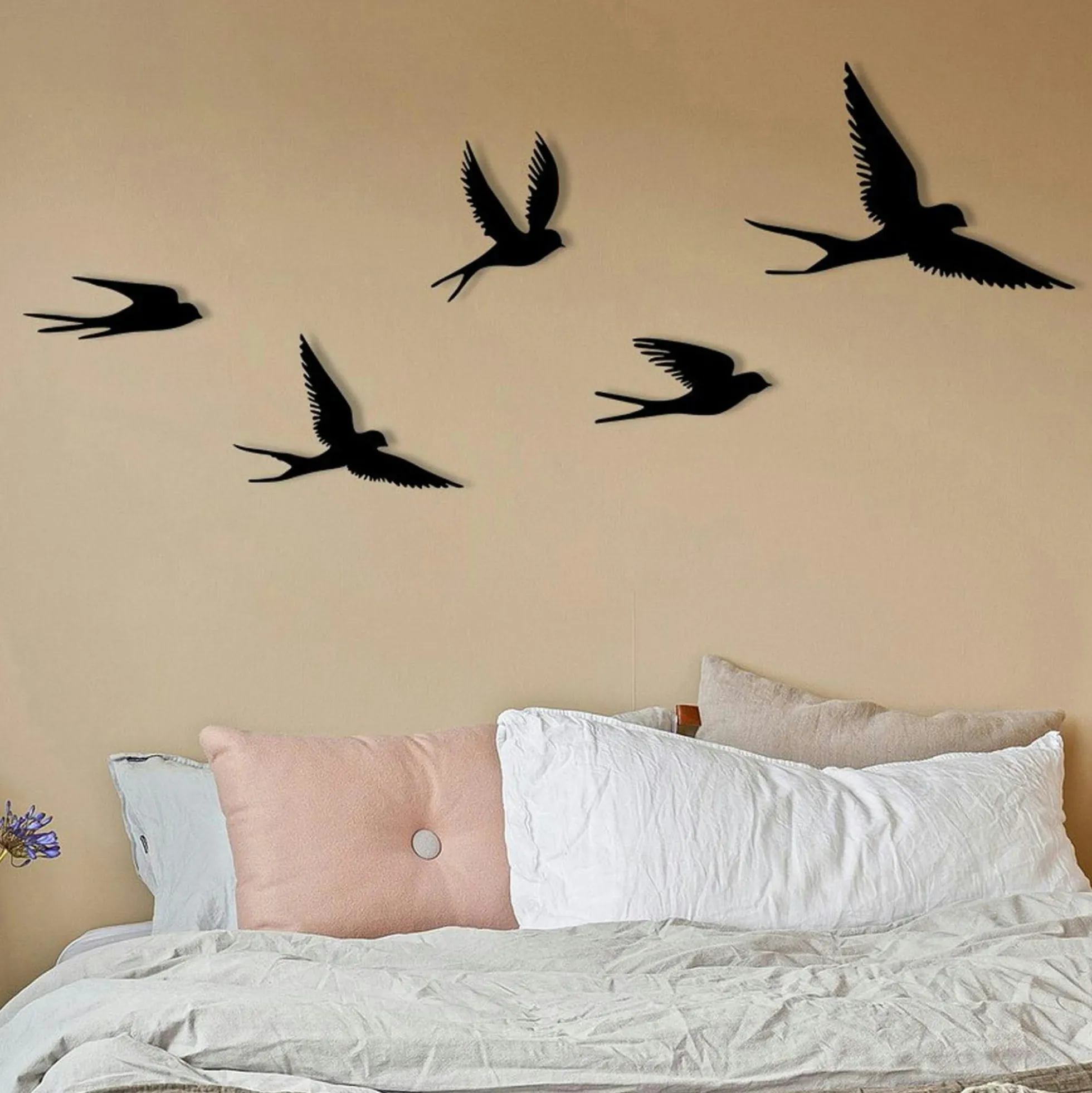 Décoration murale métal noir – envolée d'oiseaux (lot de 5)