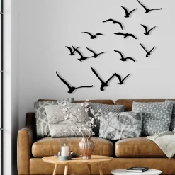 Décoration murale nature – oiseaux métal noir (lot de 11)