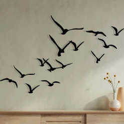 Décoration murale nature – oiseaux métal noir (lot de 11)