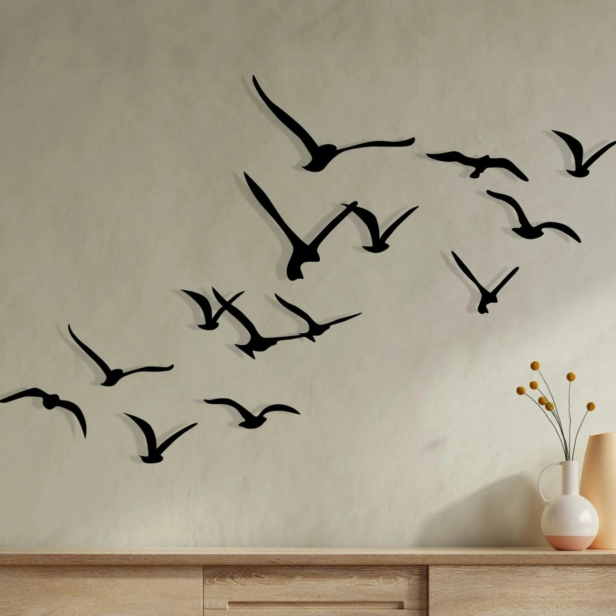 Décoration murale nature – oiseaux métal noir (lot de 11)