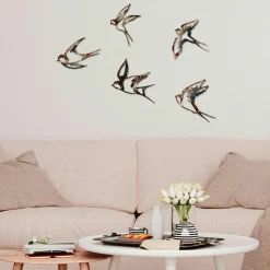Décoration murale oiseaux en métal mordoré (lot de 5)