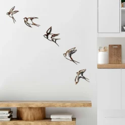 Décoration murale oiseaux en métal mordoré (lot de 5)