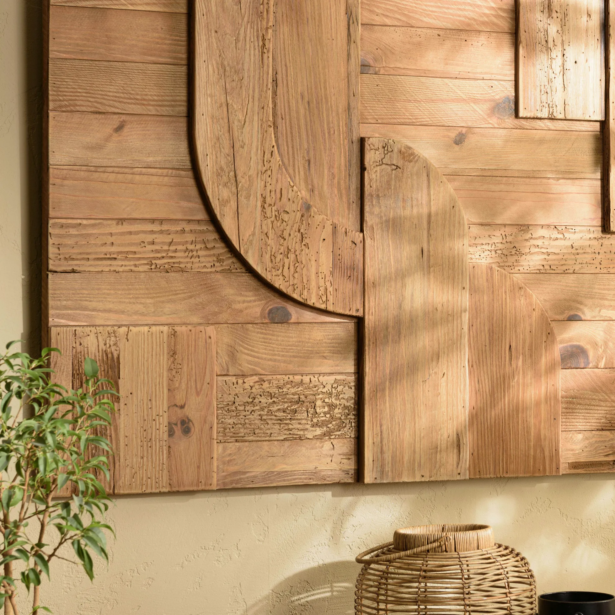 Décoration murale pin recyclé 6 éléments géométriques DENVER