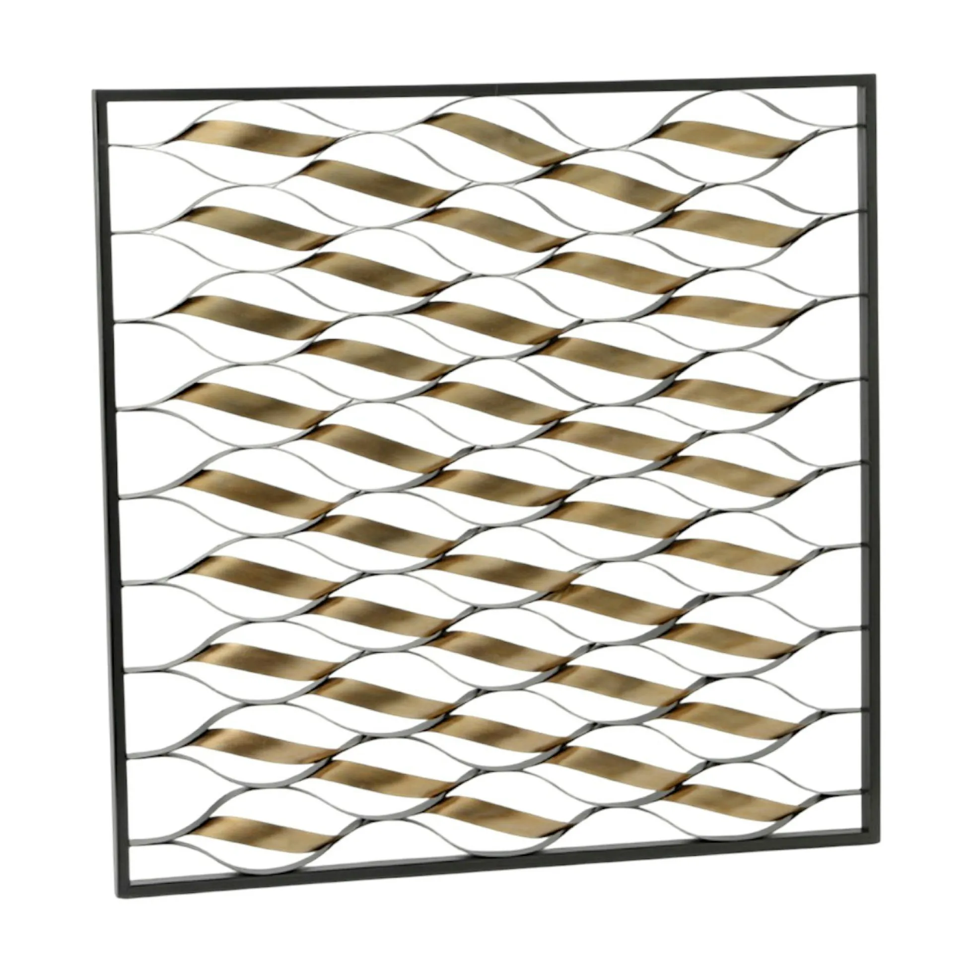 Décoration murale Spirales dorées dans cadre noir métal 90x90cm