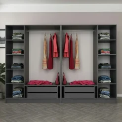 Dressing design 3 penderies, verre & cadre anthracite BYRON