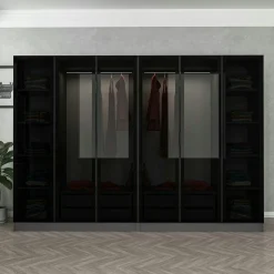 Dressing design 3 penderies, verre & cadre anthracite BYRON
