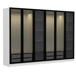 Dressing design 6 portes en verre noir & cadre blanc BYRON