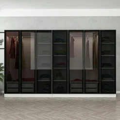 Dressing design 7 portes en verre noir et cadre blanc BYRON