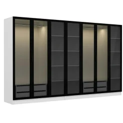 Dressing design 7 portes en verre noir et cadre blanc BYRON