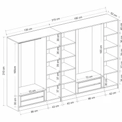Dressing design 7 portes en verre noir et cadre blanc BYRON