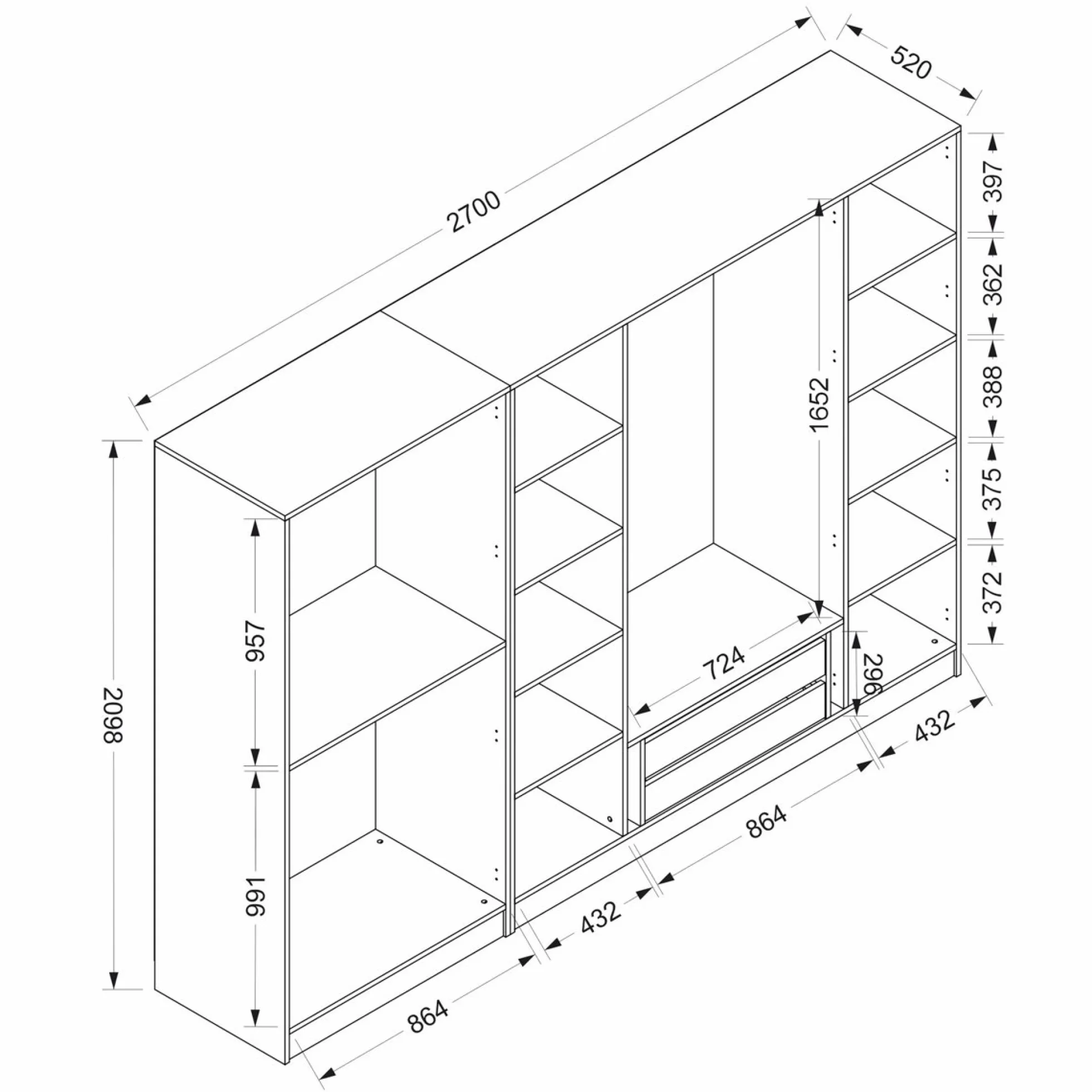 Dressing design 6 portes verre noir & cadre anthracite BYRON