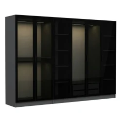 Dressing design 6 portes verre noir & cadre anthracite BYRON