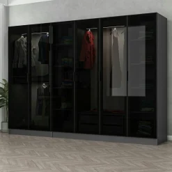 Dressing design 6 portes verre noir & cadre anthracite BYRON