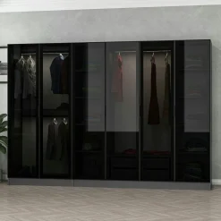 Dressing design 6 portes verre noir & cadre anthracite BYRON