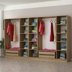 Dressing design 7 portes verre noir & cadre effet bois BYRON