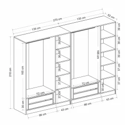 Dressing design 6 portes, verre noir & cadre anthracite BYRON