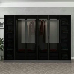 Dressing design 6 portes, verre noir & cadre anthracite BYRON