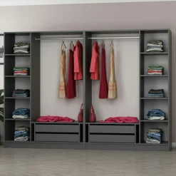 Dressing design 6 portes, verre noir & cadre anthracite BYRON