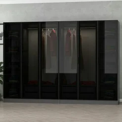Dressing design 6 portes, verre noir & cadre anthracite BYRON