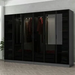Dressing design 6 portes, verre noir & cadre anthracite BYRON