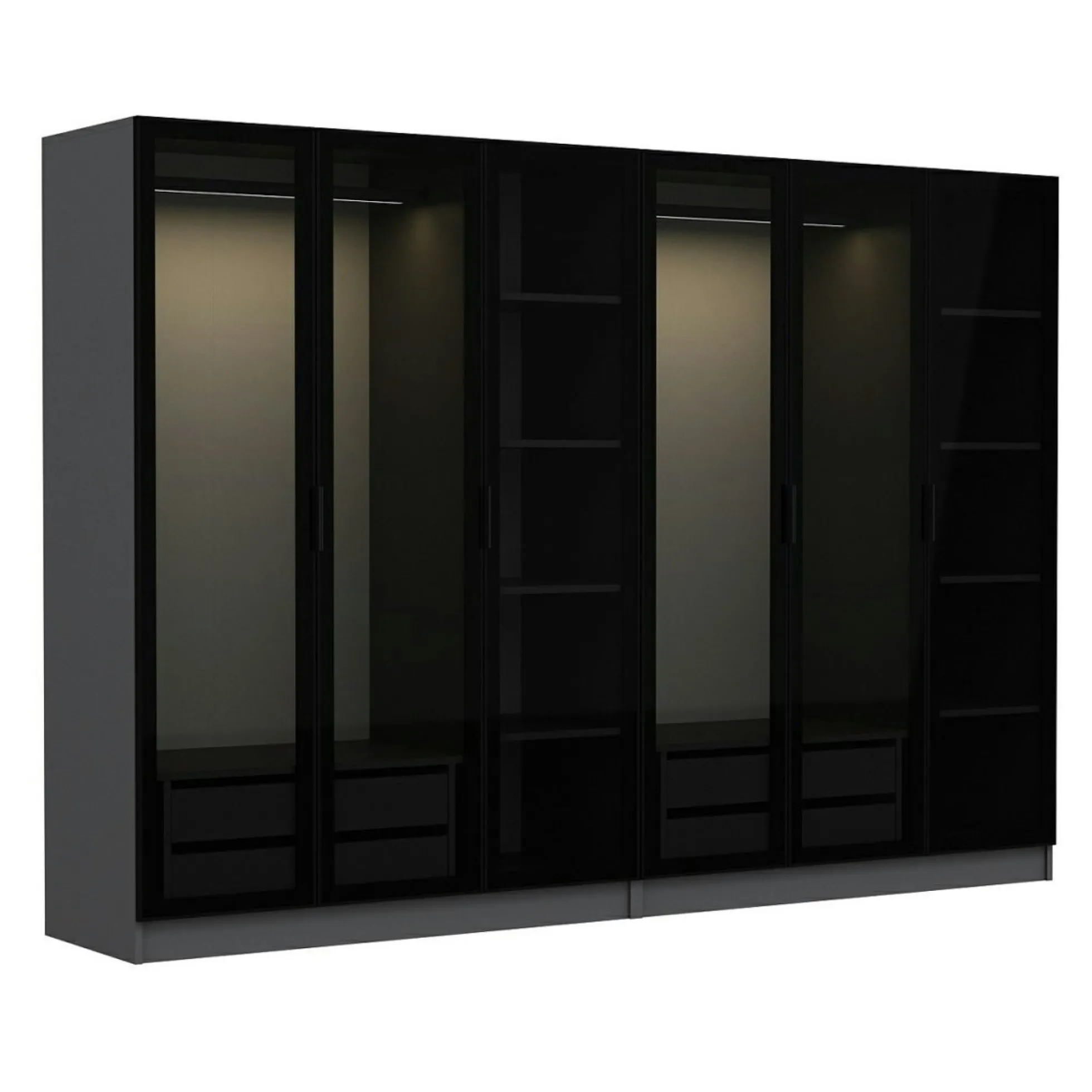 Dressing design 6 portes, verre noir & cadre anthracite BYRON