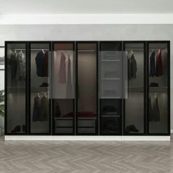 Dressing design XXL 5 penderies, blanc & verre noir BYRON