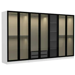 Dressing design XXL 5 penderies, blanc & verre noir BYRON
