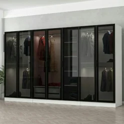 Dressing design XXL 5 penderies, blanc & verre noir BYRON