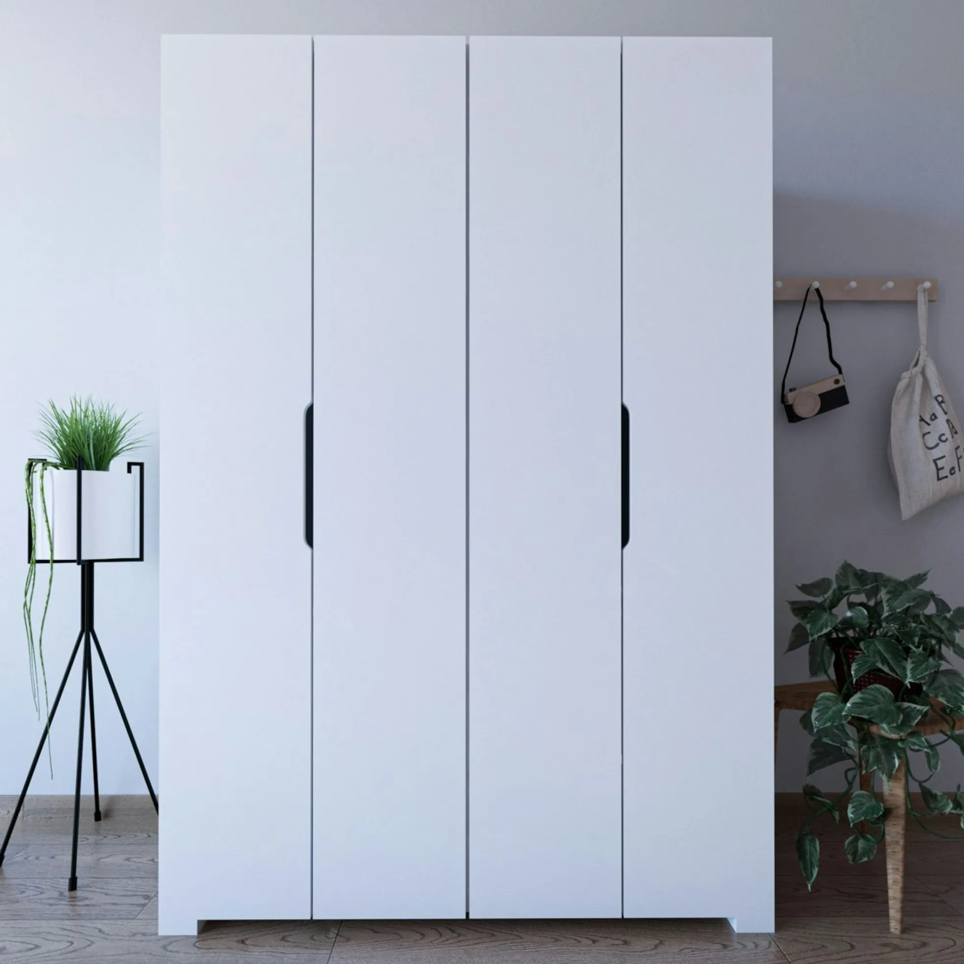 Dressing double blanc 4 portes 2 penderies 120 cm BYRON