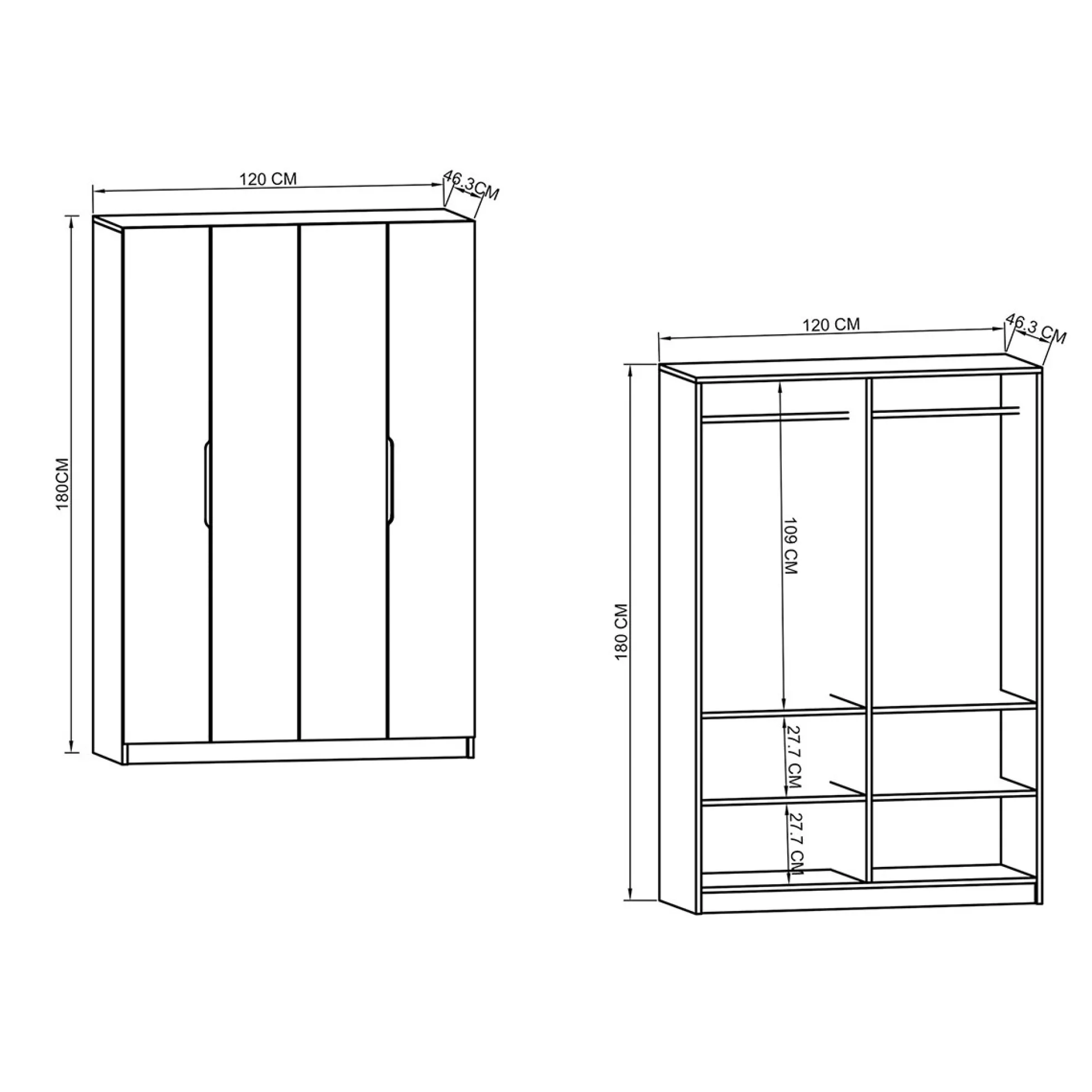 Dressing double blanc 4 portes 2 penderies 120 cm BYRON