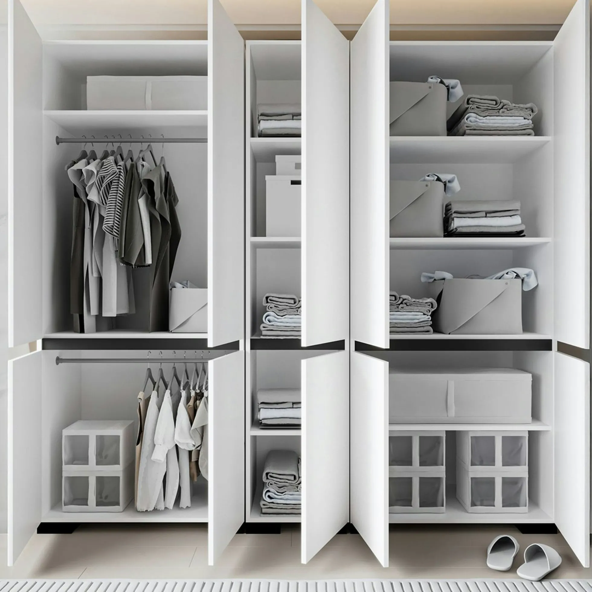Dressing double blanc, 5 portes et 2 tringles BYRON