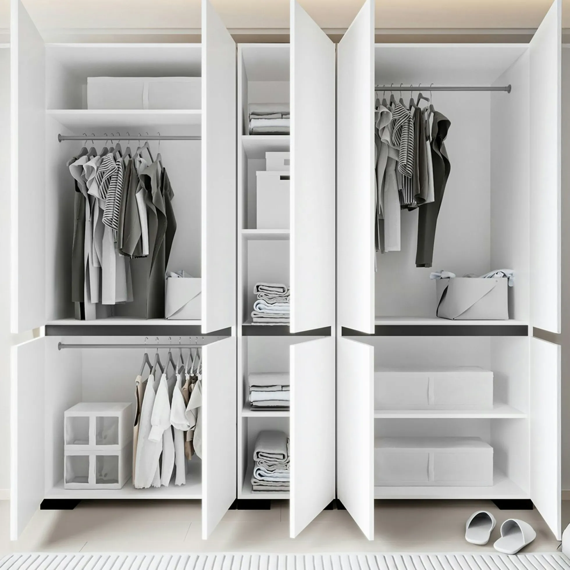 Dressing double blanc, 5 portes et 3 tringles BYRON