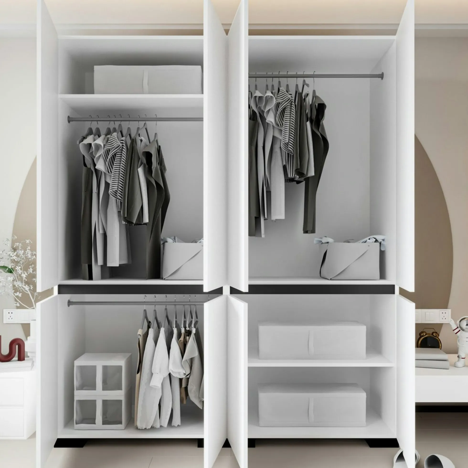 Dressing double blanc, 4 portes et 3 tringles BYRON